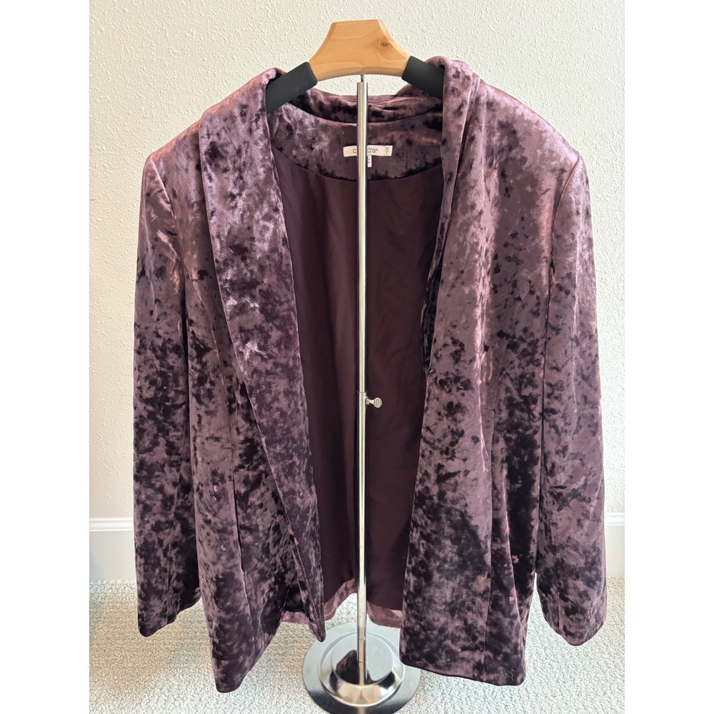 Chico's Crushed Velvet Blazer Night Bloom 14‎ 2.5 Purple Open Jacket Holiday
